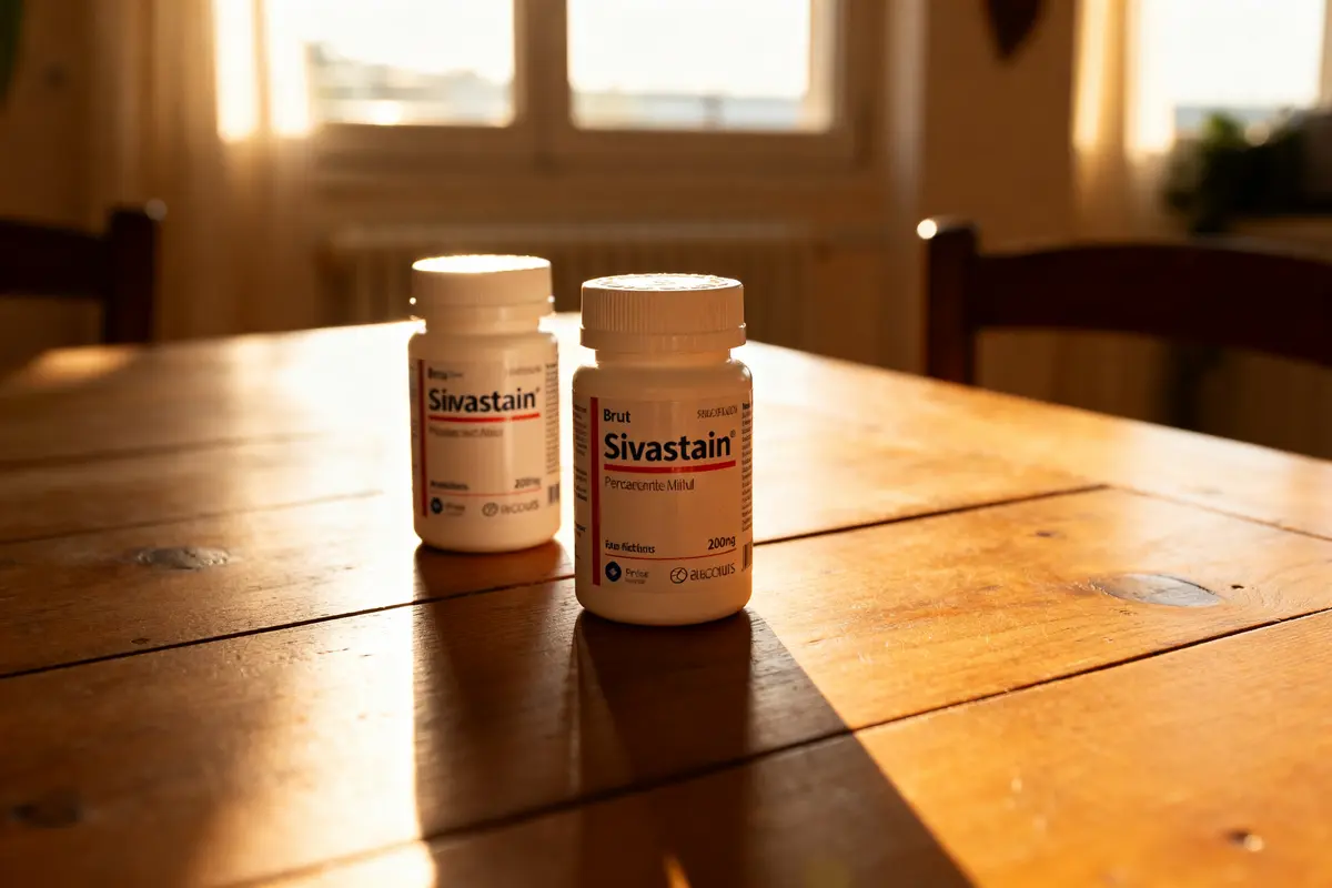 Deux bouteilles de Sivastain sur une table évoquant une liste des statines dangereuses