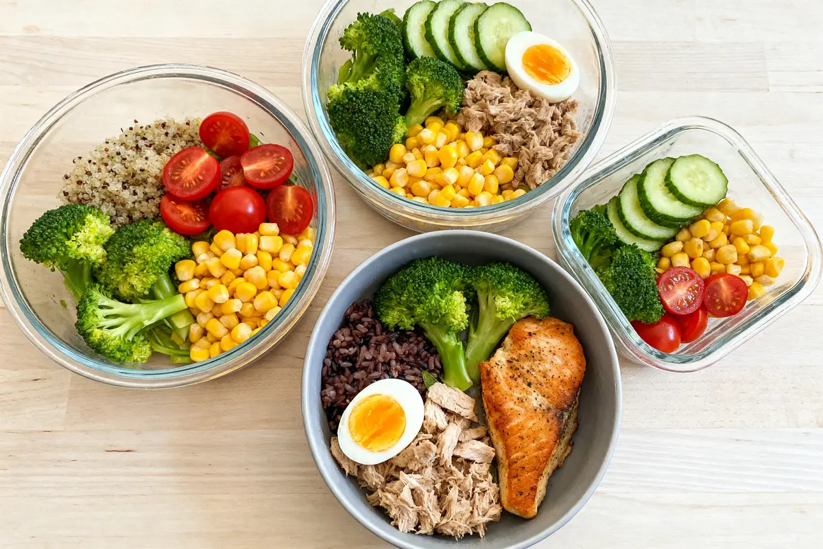 Salades équilibrées pour un menu pour régime ventre plat en 4 jours avec légumes variés