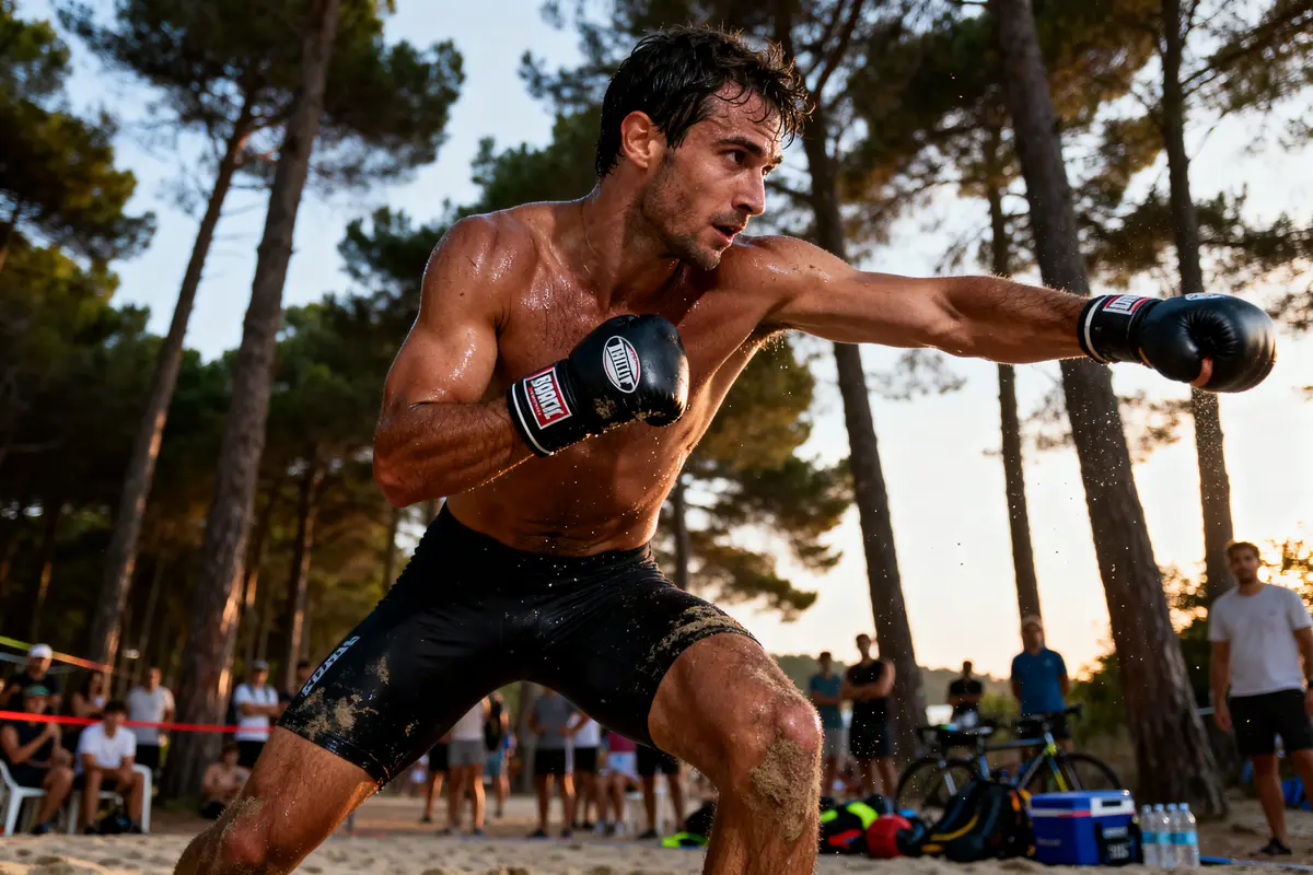 Homme boxant en plein air, illustrant le débat sur quel est le sport le plus physique