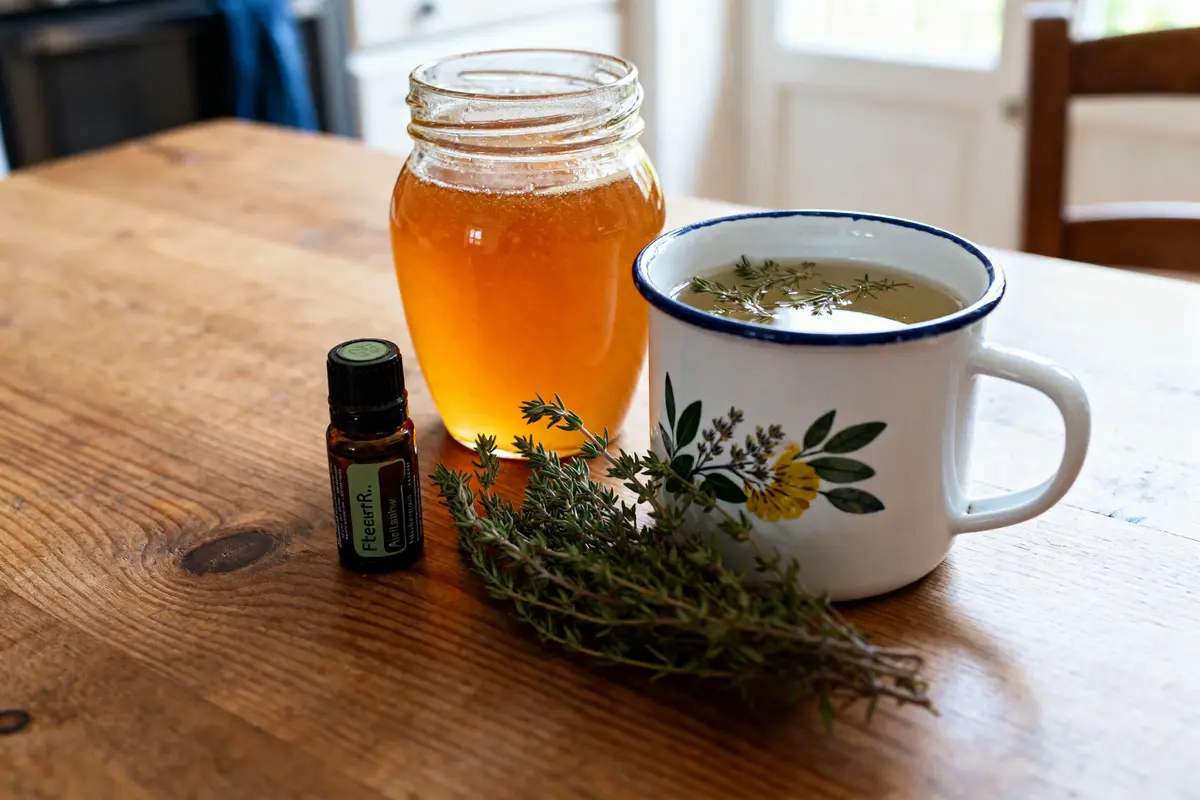 Tisane au thym, huile essentielle et miel remède de grand-mère pour ne plus ronfler